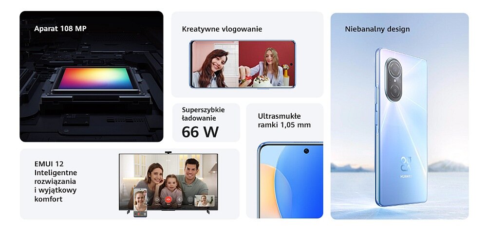 Smartfon HUAWEI Nova 9 SE ekran bateria aparat procesor ram pamięć pojemność rozdzielczość zdjęcia filmy opis dane cechy blokady system łączność wifi bluetooth obudowa szkło odporność porty muzyka transfer sieć przekątna matryca waga czujniki