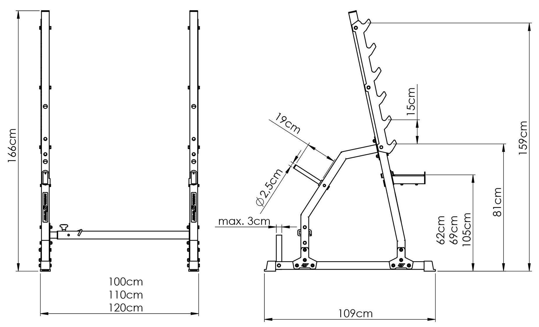 Stojaki pod sztangę MARBO SPORT MS-S107 2.0 (2 szt.) wymiary