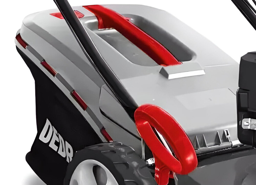 Kosiarka spalinowa DEDRA DED8725Q-56L z napędem noże ze stali szerokość robocza 56 cm wysokość traw 25-75 mm centralna regulacja mechanizm sprężynowy 6-stopniowa skala siatkowy kosz pojemnść 70 l wskaźnik napełnienia