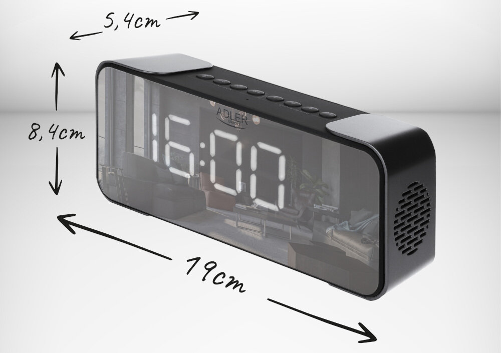 Radiobudzik ADLER AD 1190 Srebrny Radio FM Zasilanie bateryjne akumlator pojemność wymiary