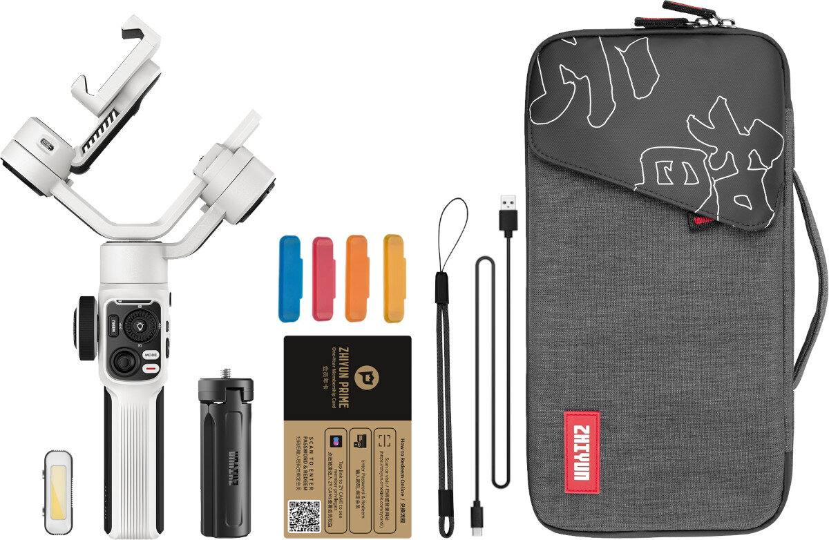 Gimbal ZHIYUN Smooth 5S Combo Biały opakowanie zestaw zawartość akcesoria dodatki