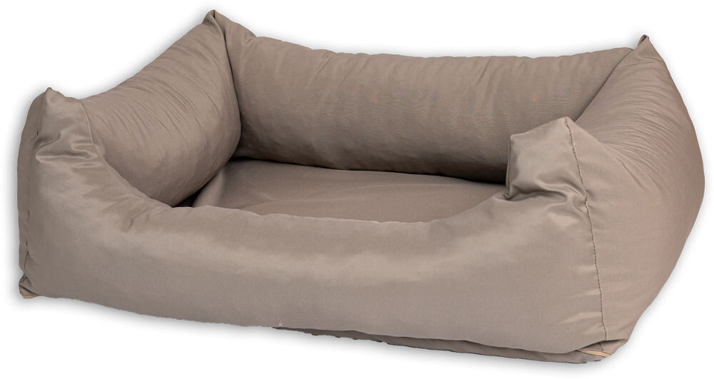 Legowisko uniwersalne YEGO DESIGN Dog Bed Całe legowisko dla psa sfotografowane na białym tle. Ma prostokątny kształt i wysokie, grube, puszyste boki, tworzące otwartą przestrzeń do leżenia