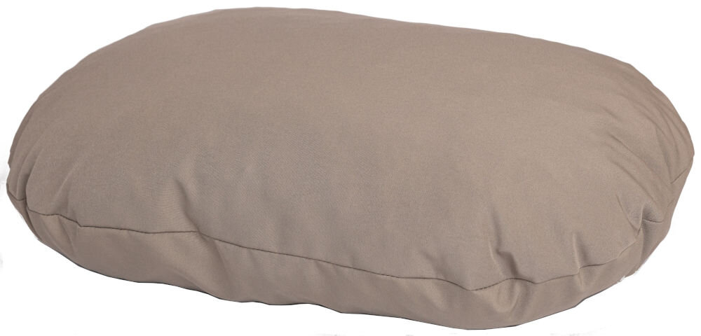 Legowisko uniwersalne YEGO DESIGN Oval Duża, owalna poduszka z widocznym szwem na środku, sfotografowana na białym tle