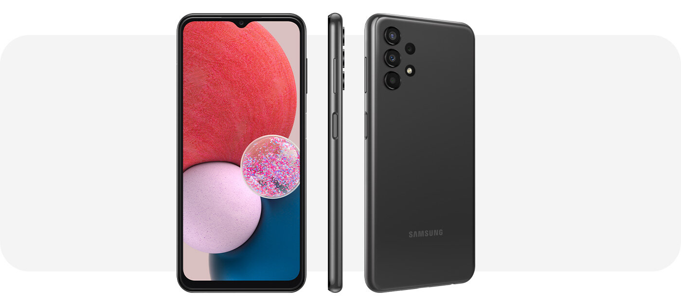 Zdjęcie obrazuje minimalistyczny design modelu Galaxy A13 LTE, który dostępny jest w ofercie sieci Media Expert