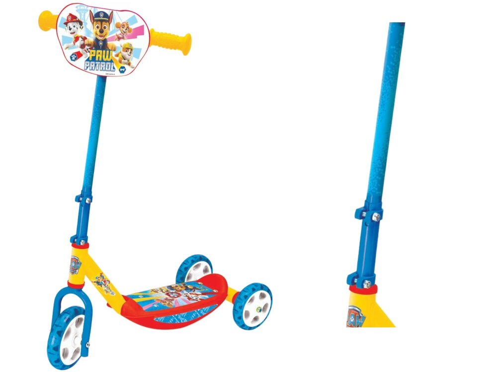Hulajnoga dla dzieci SMOBY Psi Patrol 750190 Niebiesko-żółty prosty mechanizm kierowania pochylenia ciała we właściwą stronę konstrukcja połączenie stali wysokiej jakości tworzyw sztucznych