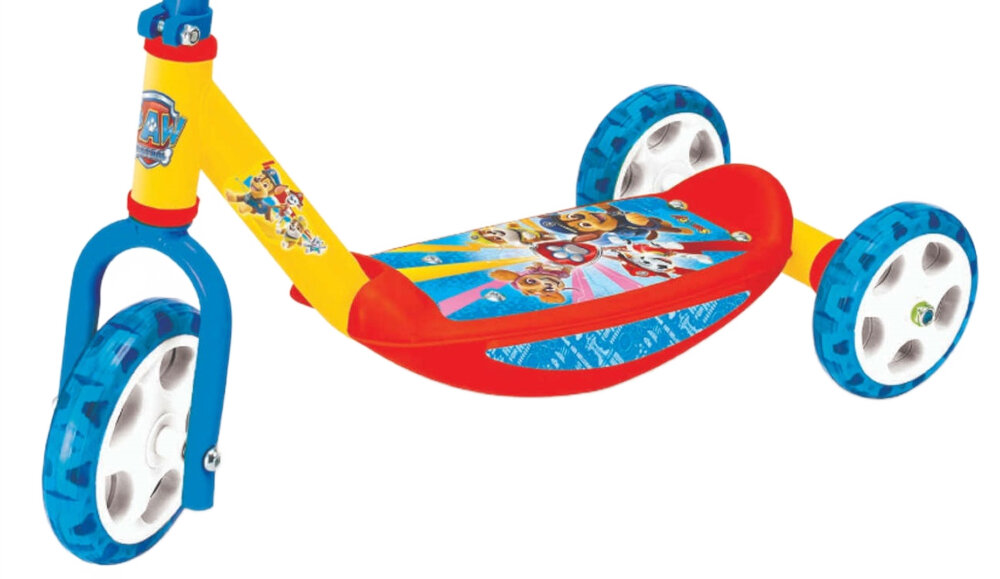 Hulajnoga dla dzieci SMOBY Psi Patrol 750190 Niebiesko-żółty szeroki podest jezdny bezpieczna kolorowa grafika dla fanów Psiego Patrolu dla dzieci w wieku od 3 roku życia i wadze do 20 kg