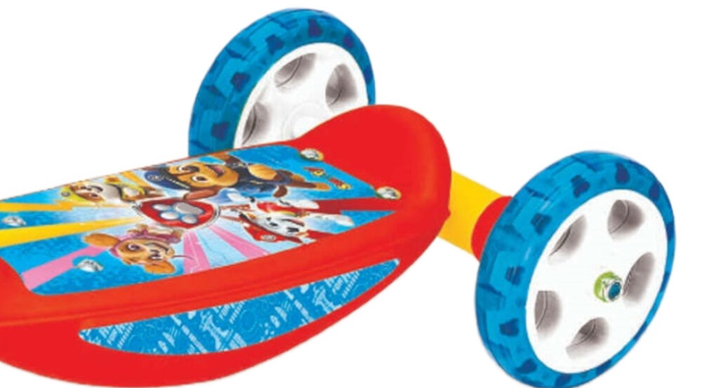 Hulajnoga dla dzieci SMOBY Psi Patrol 750190 Niebiesko-żółty kółka 3 jedno z przodu dwa z tyłu amortyzują drgania odporne na uszkodzenia wysoki komfort jazdy