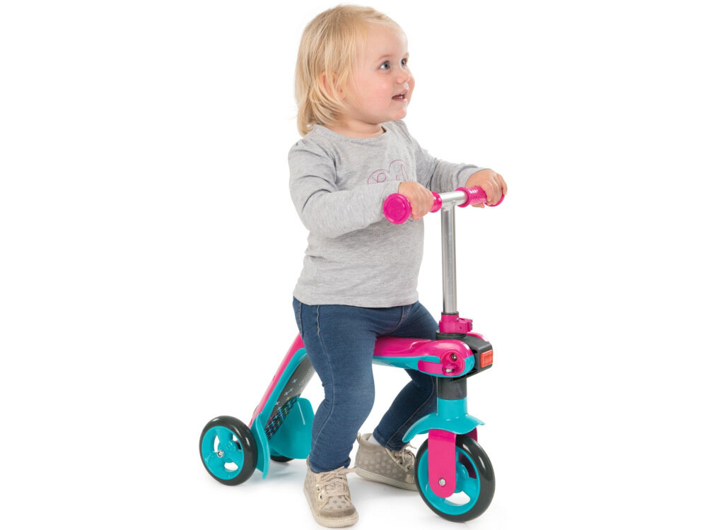 Hulajnoga dla dzieci SMOBY 2w1 750612 Niebiesko-żółty możliwość regulacji kierownicy do maksymalnie 63 cm siedzisko minimalizuje ryzyko występowania otarć ergonomiczna forma siedziska wygodne podróżowanie dziecka