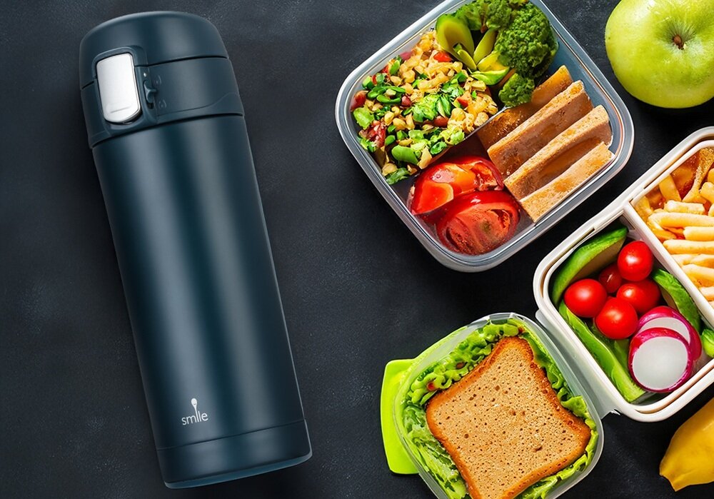 Termos SMILE STT-15 Granatowy 300 ml wygoda i mobilność, stal nierdzewna, do 8 godzin ciepła, do 12 godzin chłodu