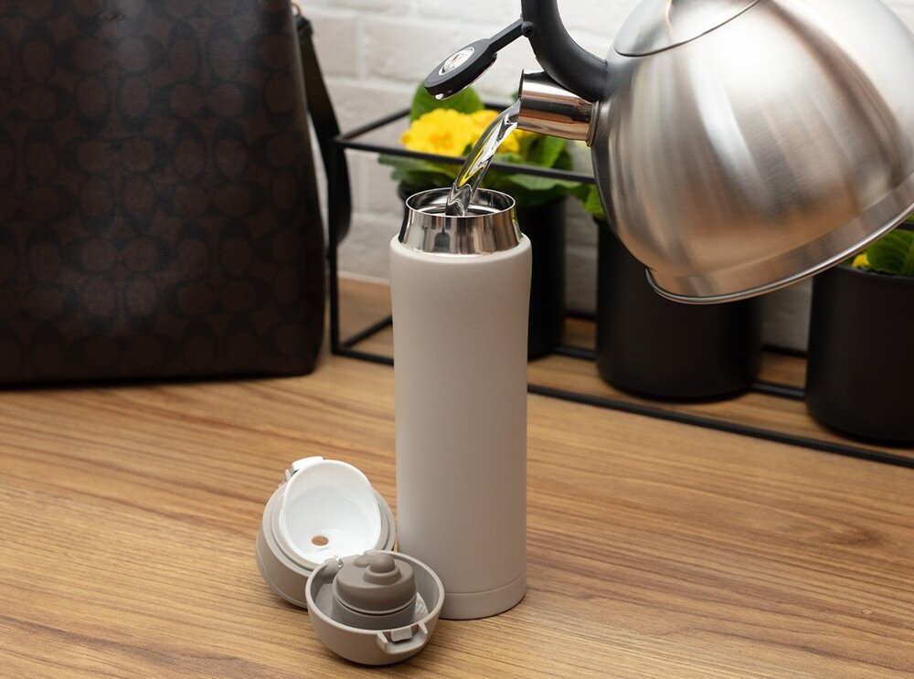 Termos SMILE STT-16 Szary 420 ml system ochrony przed przeciekaniem, blokada pokrywki, ergonomiczny przycisk