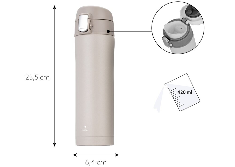 Termos SMILE STT-16 Szary 420 ml poręczny, odpowiedni rozmiar, minimalistyczna forma, do każdego stylu