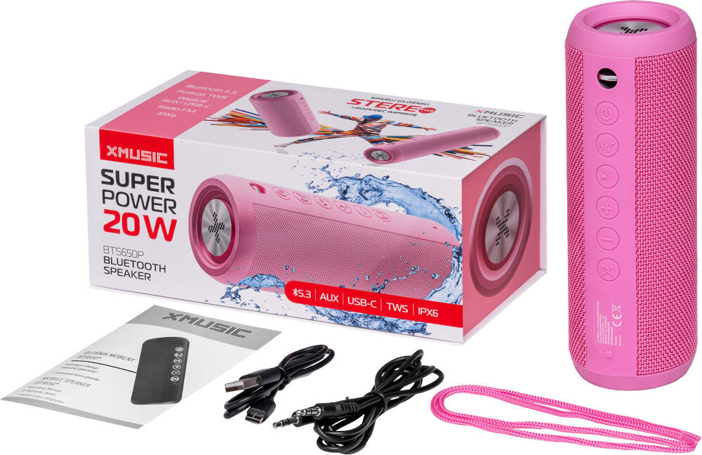 Głośnik mobilny XMUSIC BTS650 elementy zestaw
