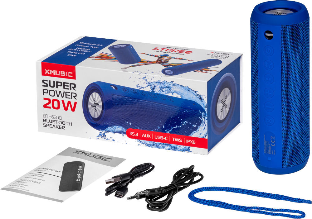Głośnik mobilny XMUSIC BTS650 elementy zestaw