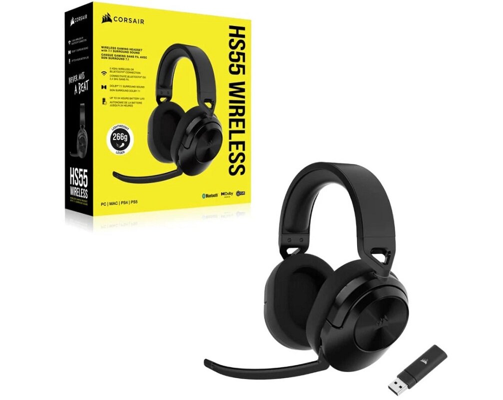 Słuchawki CORSAIR HS55 rozwiązanie gamingowe dla graczy Wyjątkowy dźwięk Komfort użytkowania Doskonała komunikacja Połącz się Bluetooth Miękkie nauszniki