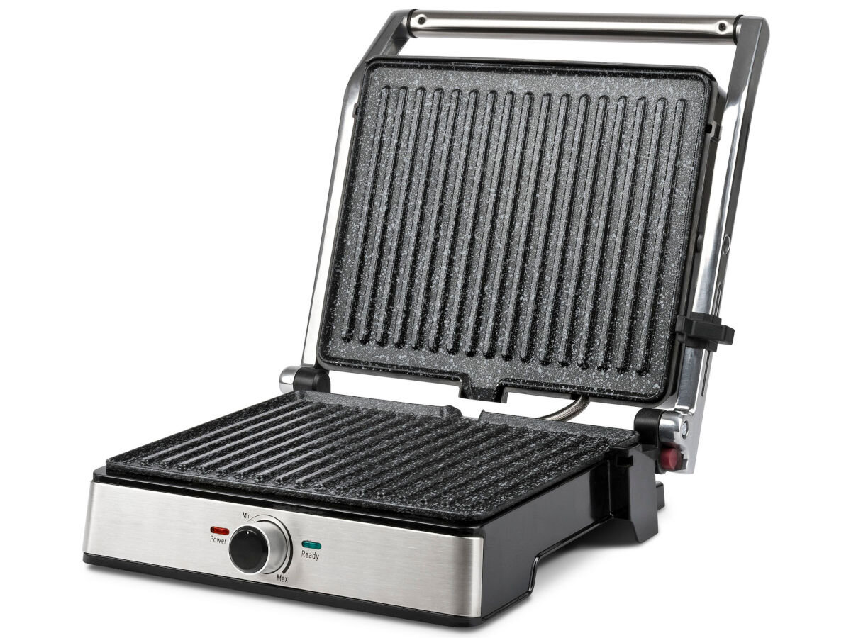 Grill elektryczny G3FERRARI Lavica Easy G10161, domowe, grillowanie, zewnętrzne, Elastyczne, na białym tle grill z otwartą pokrywą frontem prawo skos