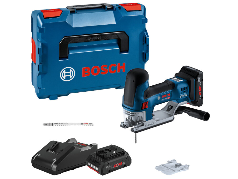 Wyrzynarka BOSCH Professional GST 18V-155 SC 06015B0002 zestawu dwa akumulatory ladowarka walizka brzeszczot T 144 DP T 308 BP koncowka do odsysania pylu pokrywa do odsysania pylu oslona przeciwodpryskowa dokumentacja