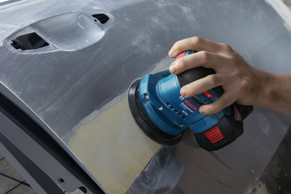 Szlifierka mimośrodowa BOSCH Professional GEX 185-LI zaawansowana szlifierka precyzja wydajnosc ergonomiczny design mobilne zasilanie akumulatorowe regulacja predkosci obrotowej dla profesjonalistow dla majsterkowiczow