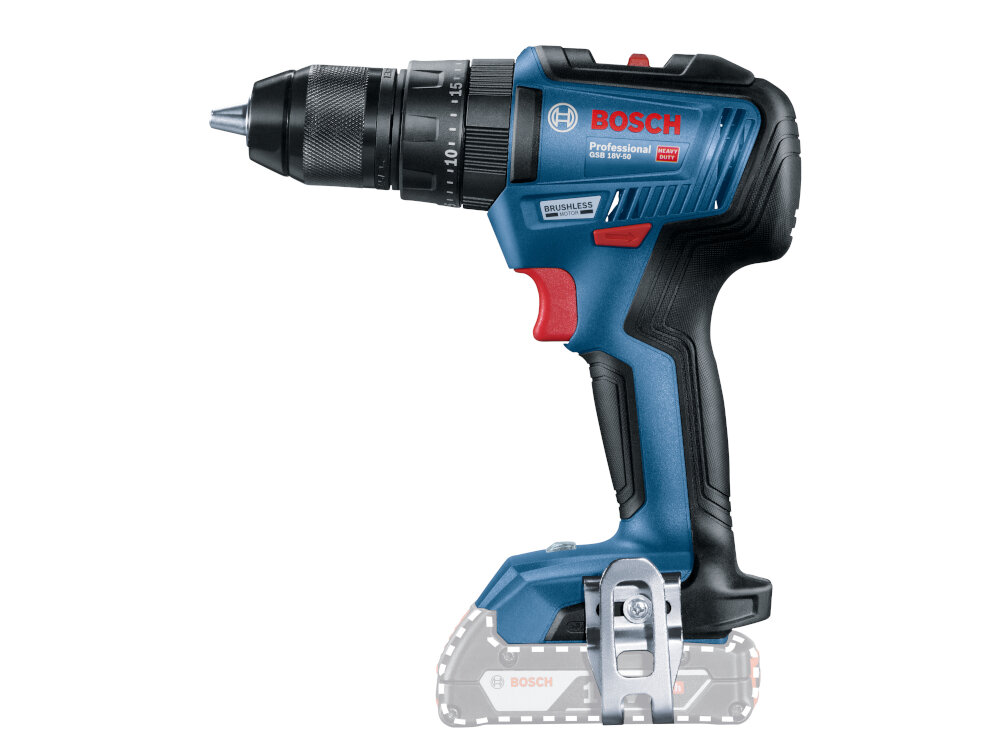 Wiertarko-wkrętarka BOSCH GSB 18V-50 akumulator z serii BOSCH 18 V Flexible Power System technologia litowo-jonowa doskonala predkosc pracy wysoki moment obrotowy czas pracy