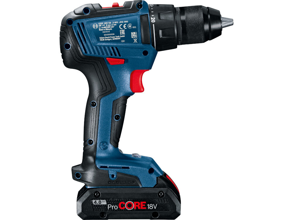 Wiertarko-wkrętarka BOSCH Professional GSR 18V-50 06019H5006 solidny uchwyt niewielka konstrukcja ergonomiczna rekojesc
