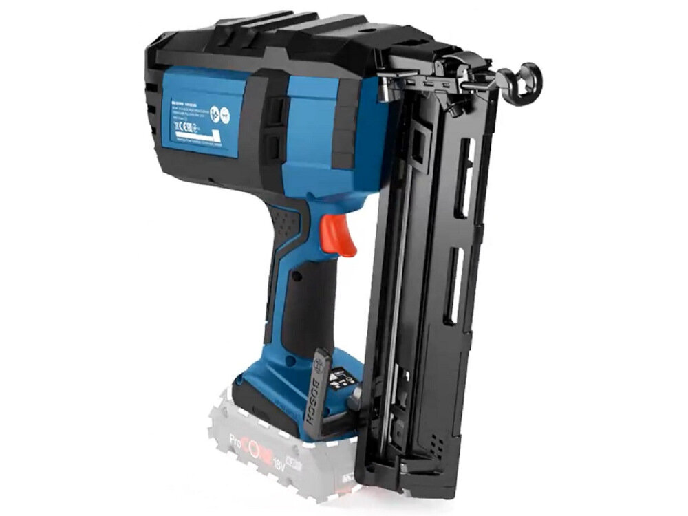 Gwoździarka BOSCH Professional GNH 18V-64 M 0601481001 magazynek do 105 gwoździ blikada suchych strzałów do gwoździ o długości od 32 do 64 mm o średnicy 1,6 mm możliwość pochylenia kąta magazynku do 20 stopni