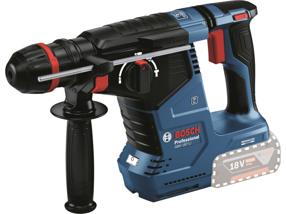 Młot udarowo-obrotowy BOSCH Professional GBH 187-LI 0611923120 seria akumulatorów Power for All 18 V BOSCH wysokiej jakości akumulatory litowo-jonowe kompatybilne ze wszystkimi elektronarzędziami o napięciu zasilania 18 V dostępne w różnych pojemnościach
