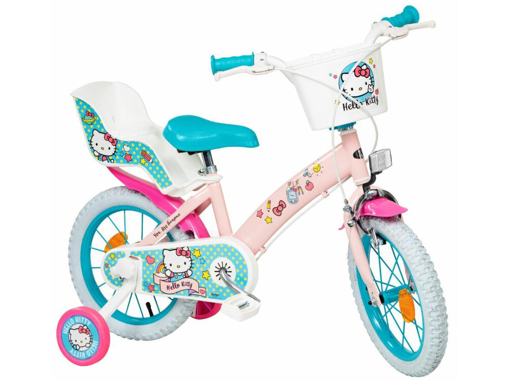 Rower dziecięcy TOIMSA Hello Kitty 14 cali dla dziewczynki w różowej kolorystyce Hello Kitty dla dzieci w wieku od 4 do 6 lat