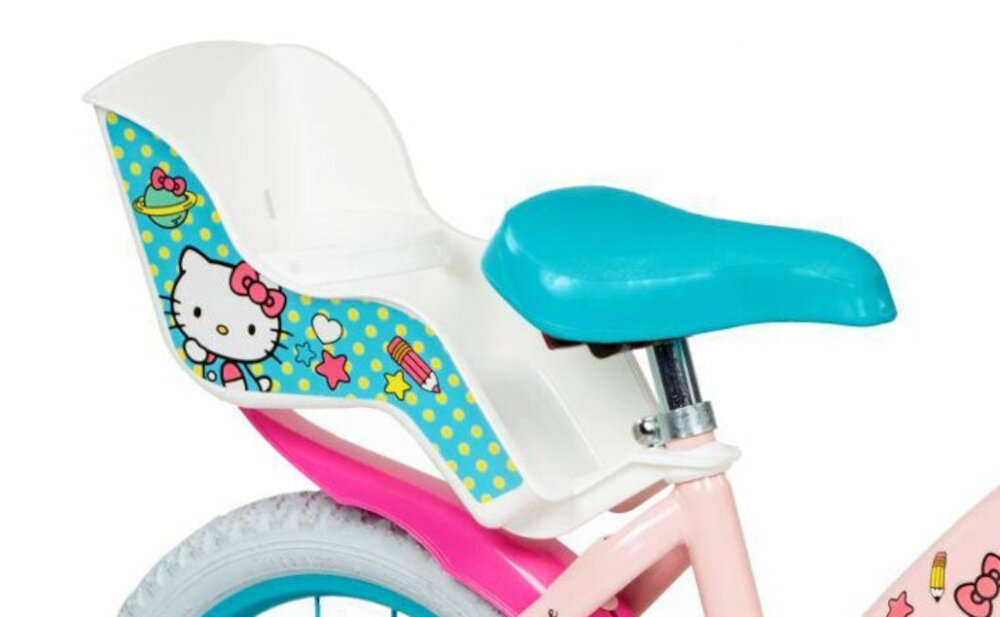 Rower dziecięcy TOIMSA Hello Kitty 14 cali dla dziewczynki siodełko wygodne piankowe błotniki krzeselko dla lalki