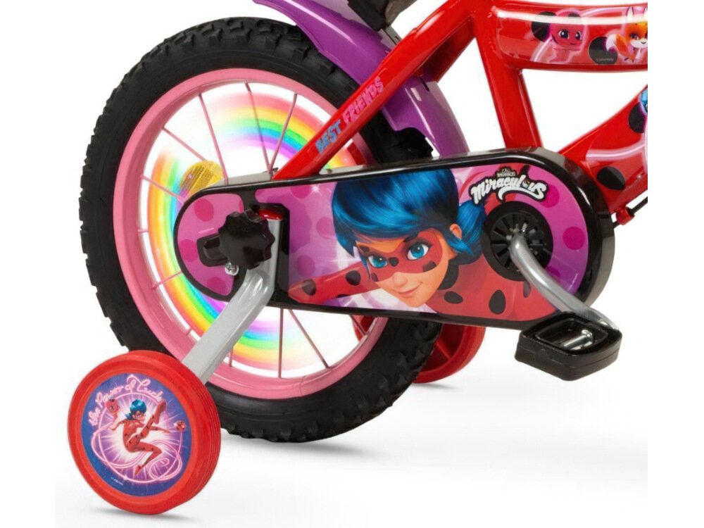 Rower dziecięcy TOIMSA Biedronka 16 cali dla dziewczynki 16-calowe kola lancuch stylowa oslona z wizerunkiem Biedronki regularne sprawdzanie cisnienia powietrza zalecana wartosc na bocznej czesci opony