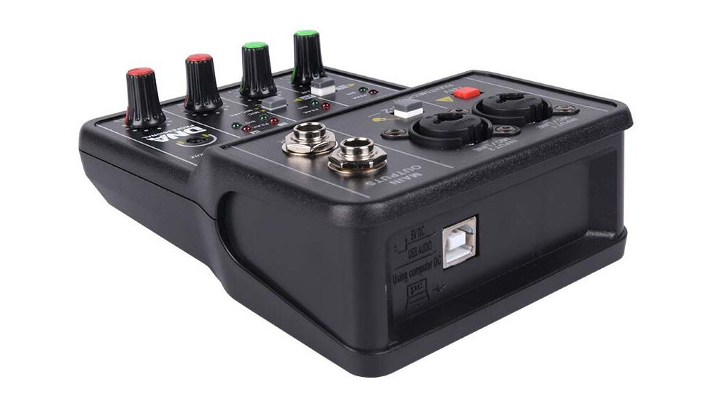 Mikser audio DNA MIX 2 gitarowe Hi-Z wejście przełącznik porty gniazda