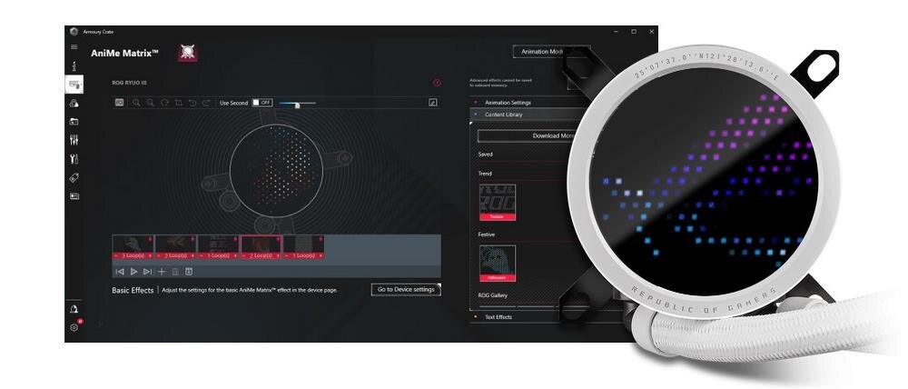 Chłodzenie wodne ASUS ROG Ryuo III 360 ARGB - animacje ROG AniMe Matrix