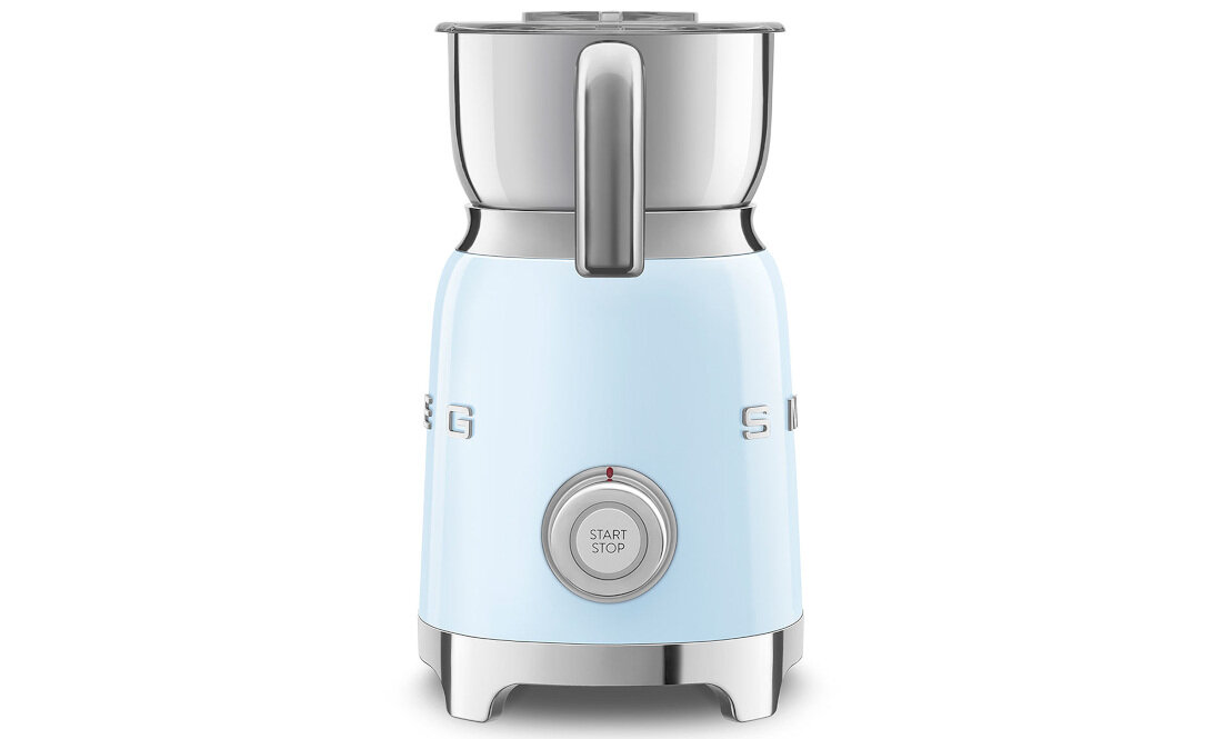 Spieniacz SMEG MFF11PBEU Niebieski Stalowa obudowa wykonanie lakierowana stal podświetlenie pokrętło wybór użytkowanie komfort dostosowanie