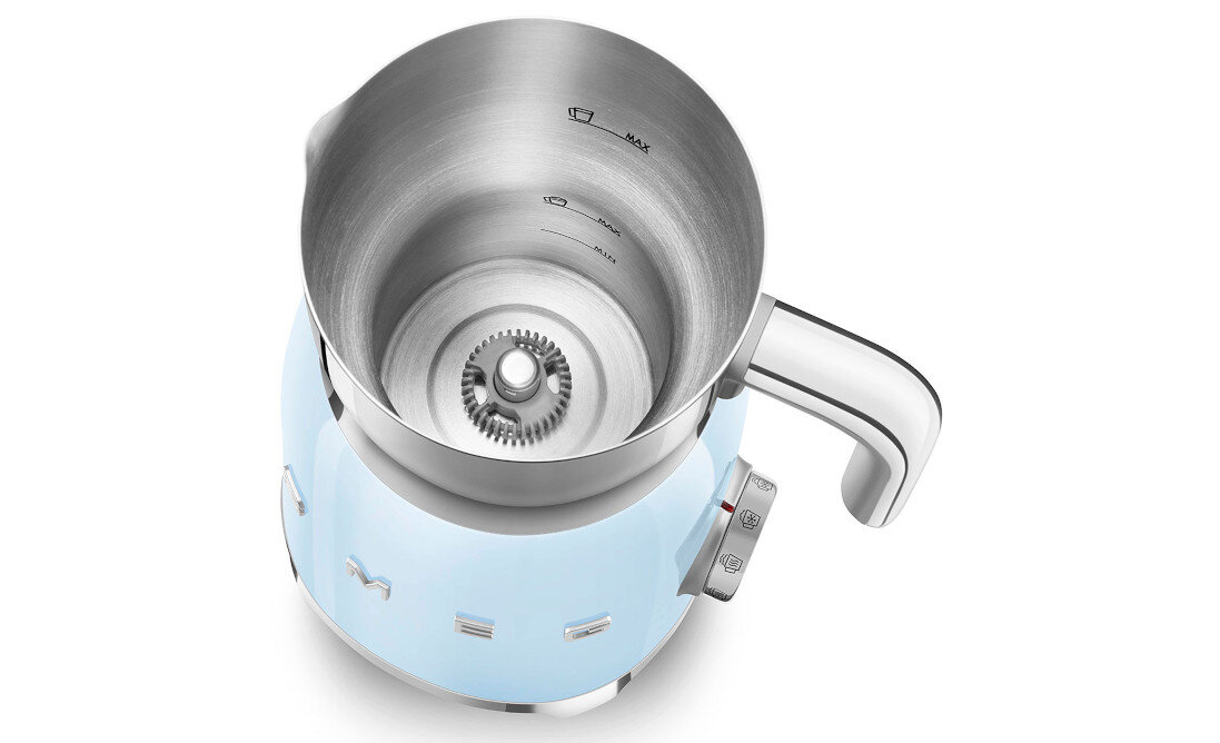 Spieniacz SMEG MFF11PBEU Niebieski dzbanek mleko pojemność czyszczenie konserwacja materiał tritan