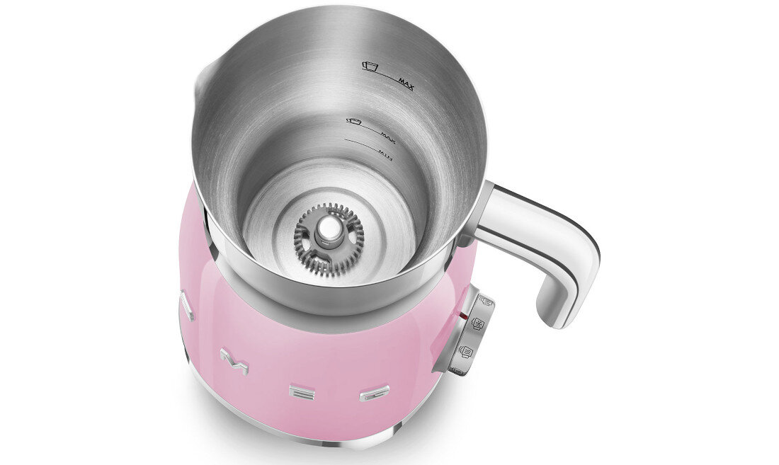 Spieniacz SMEG  MFF11PKEU Różowy dzbanek mleko pojemność czyszczenie konserwacja materiał tritan