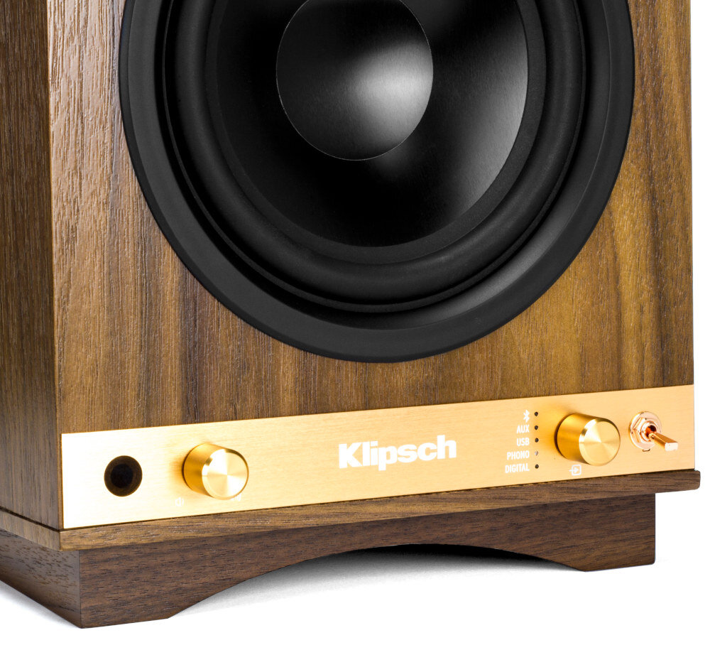 Aktywne Kolumny Podstawkowe Klipsch The Sixes Orzech (2 szt.) głośniki membrana technologie połączenia dźwięk jakość wytrzymała stylowa obudowa