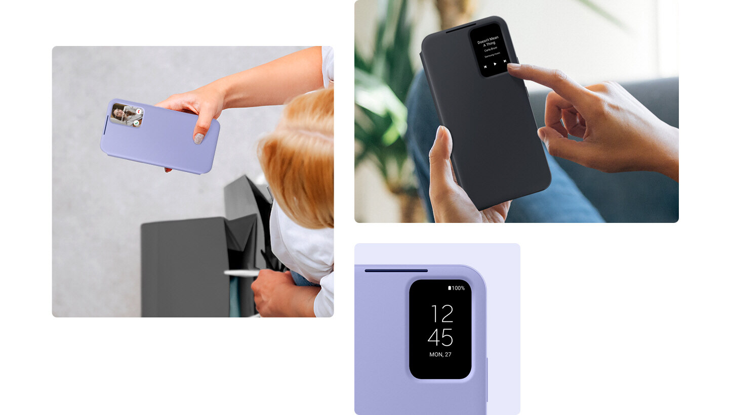 phpnjvrzr ef-za54602 just-simple-taps-will-do pc Użytkownicy Galaxy A54 korzystający z okienka w zamykanym etui.