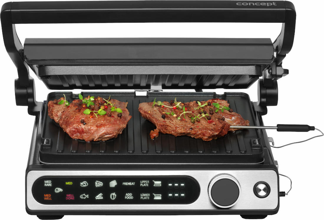 Grill elektryczny CONCEPT GE3500 kontrola poziom pieczenia sonda mierzenie temperatury
