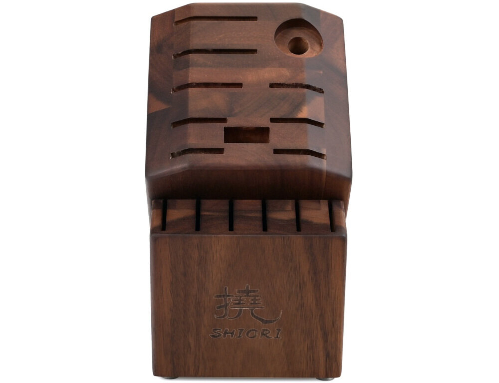 Blok SHIORI Akashia Burokku naturalne wykończenie minimalistyczny design 16 otworów 14 noży musak nozyczki