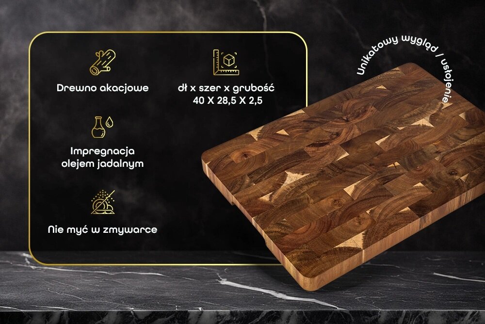 Deska do krojenia SHIORI Akashia Chesu-ban z drewna akacjowego, piękny wygląd, trwałość