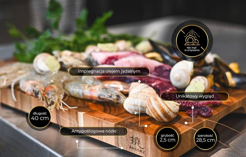 Deska do krojenia SHIORI Akashia Chesu-ban odpowiednia konserwacja, dokładne suszenie, impregnacja olejem