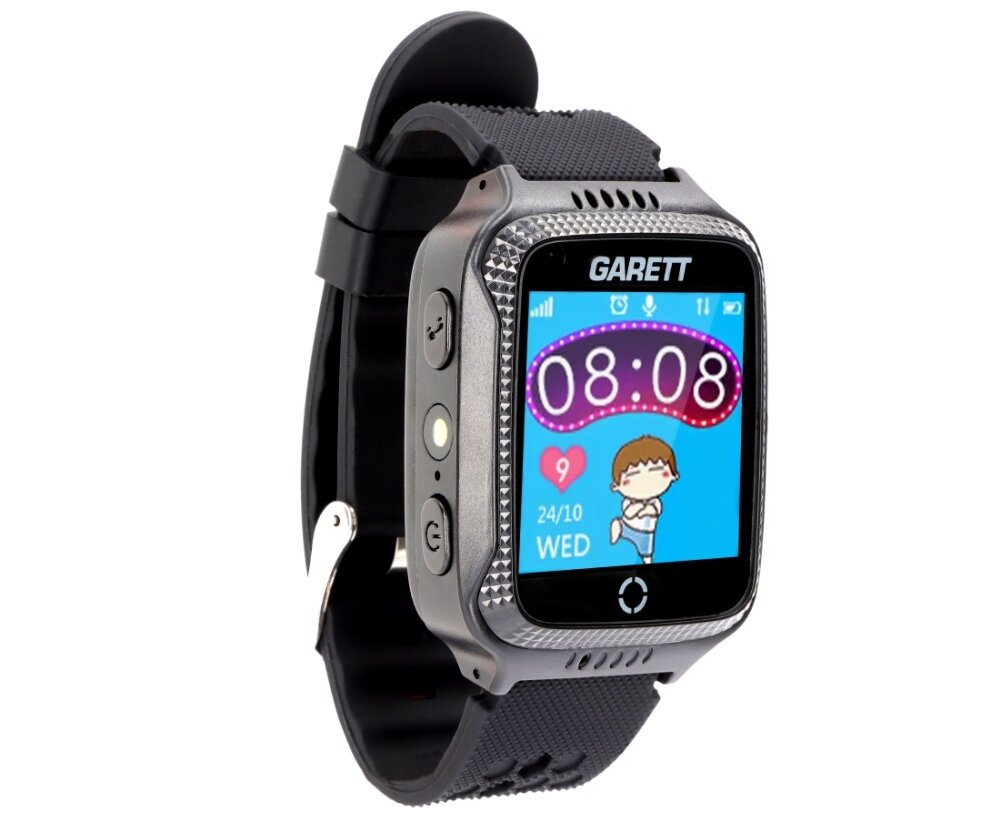 Smartwatch GARETT Kids Cool Czarny ekran bateria czujniki zdrowie sport pasek ładowanie pojemność rozdzielczość łączność sterowanie krew puls rozmowy smartfon aplikacja