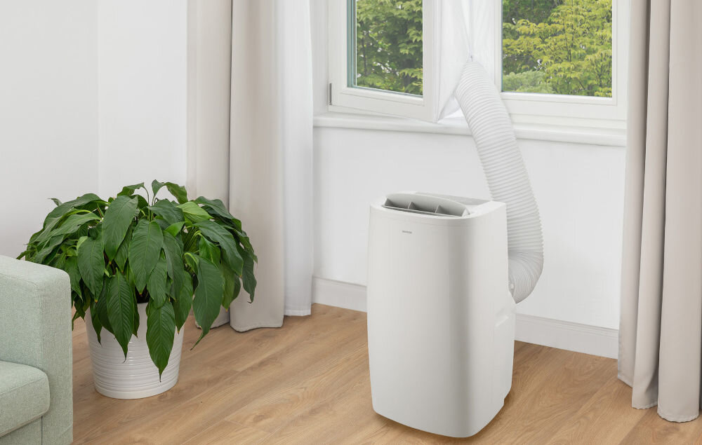 Klimatyzator SENCOR SAC MT1603C radzi sobie z letnim upałem najwyższe ustawienia skuteczne obniżenie temperatury duże pomieszczenia niższe prędkości komfort chłodzenia zmniejszenie hałasu zużycia energii funkcja osuszacza powietrza wentylatora wszechstronne urządzenie