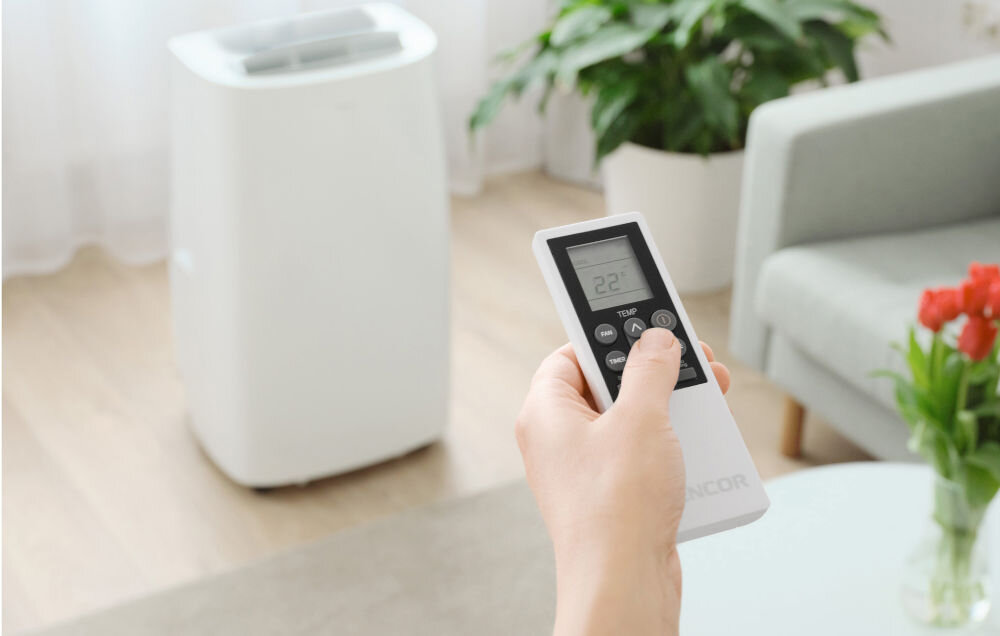 Klimatyzator SENCOR SAC MT1603C wysoka wydajność ekologiczność praktyczne funkcje maksymalny komfort użytkowania intuicyjne sterowanie różnorodne tryby pracy przyjemny chłod w upalne dni