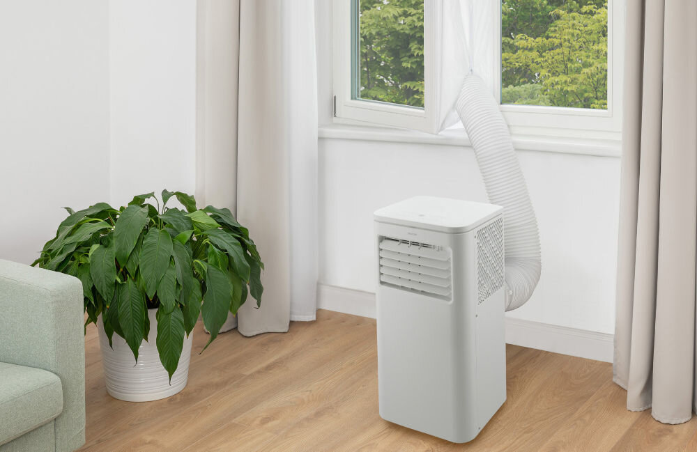 Klimatyzator SENCOR SAC MT7048C trzy tryby pracy chłodzenie osuszanie wentylacja przyjemna temperatura w zakresie 17- 30 stopni idealna w gorące dni usuwanie nadmiaru wilgoci z powietrza lekka świeża atmosfera cyrkulacja powietrza wszechstronność użytkowania