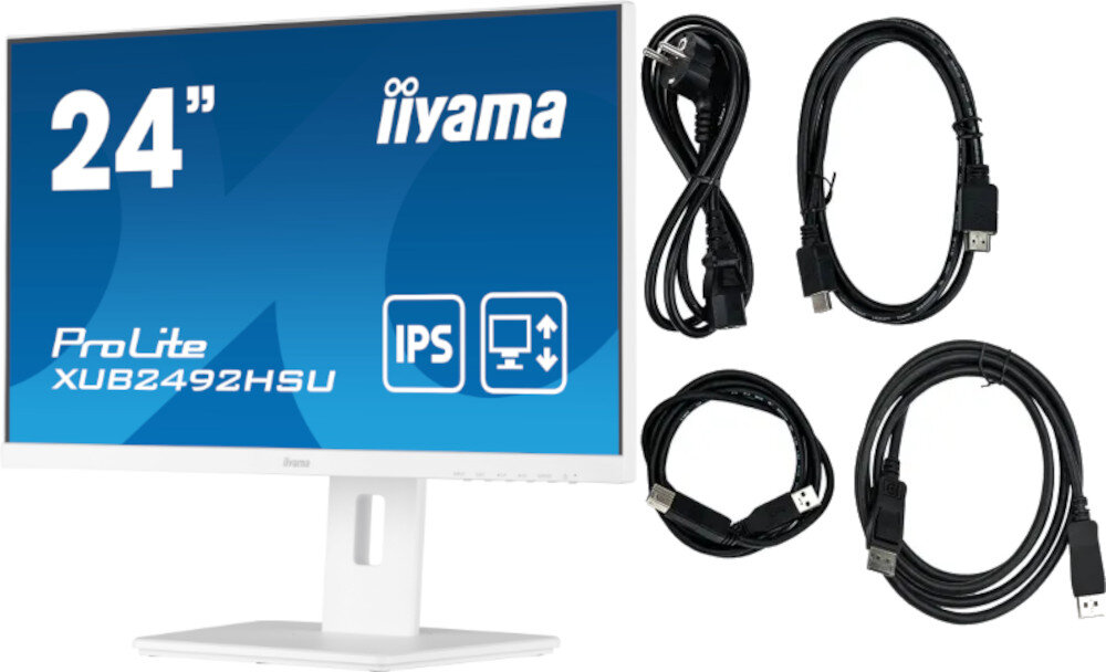 Monitor IIYAMA XUB2492HSU-W5 opakowanie zestaw zawartość akcesoria dodatki