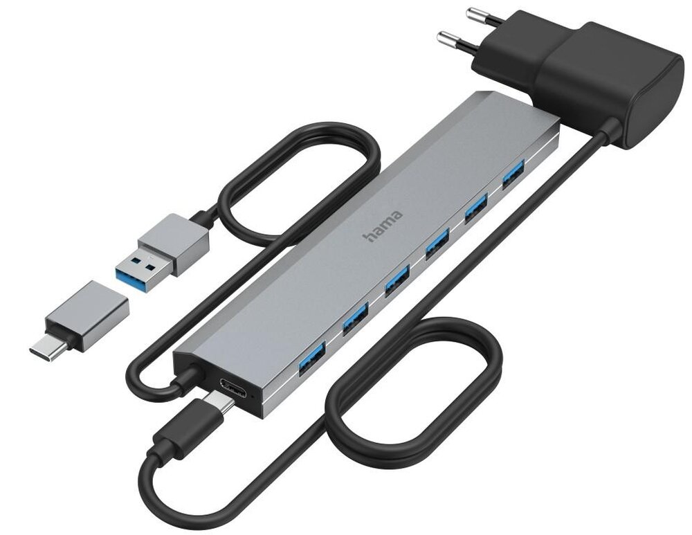 Hub HAMA 200137 zestaw zastosowanie gniazda adapter szybkość odstępy gniazda zasilacz stabilność