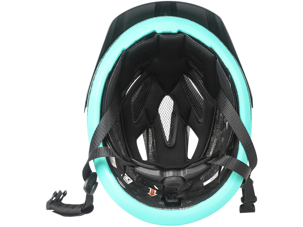 Kask rowerowy VÖGEL VKA-936TR Lazurowo-czarny MTB (rozmiar M-L) technologia In-Mold waga 310 g otwory wentylacyjne bardzo dobra cyrkulacja i wentylacja powietrza wnęgtrze z miękkiej pianki i styropianu EPS nie powoduje ucisku głowy i dyskomfortu