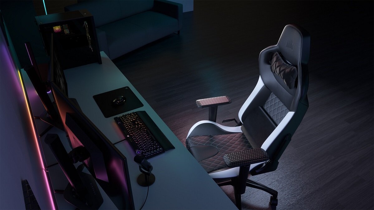 Fotel CORSAIR Eleganckie wykończenie wygodny komfort użytkowania wymiary regulacja Ergonomiczny design dla graczy do pracy do biura wysoka jakość Stylowy Siedzisko oparcie podłokietniki trwały