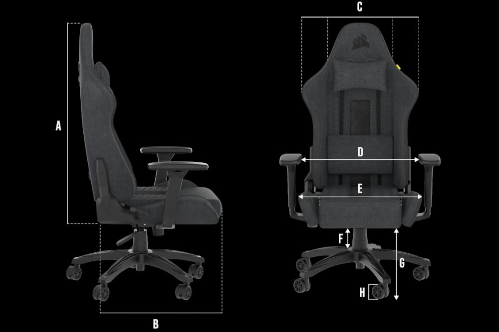 Fotel CORSAIR TC100 Relaxed Czarny wymiary obciążenie