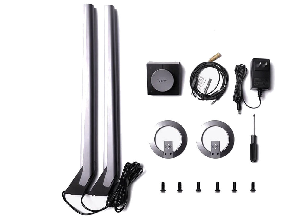 Lampka biurkowa GOVEE H6047 zestaw dwie lampki kontroler przewod zakonczony wtyczka adapterem kabel do sluchawek akcesoria montazowe dokumentacja