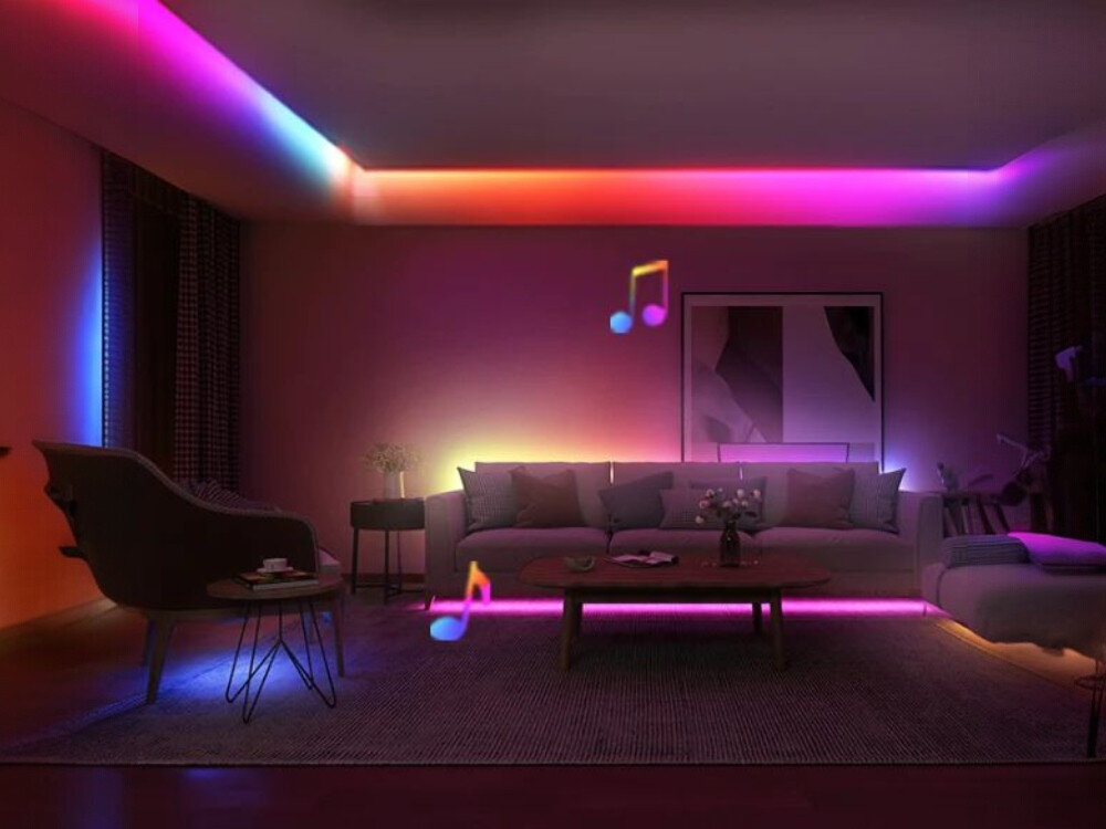 Taśma LED GOVEE H618A 5 m Wi-Fi/Bluetooth, muzyka, rytm, mikrofon, sync, taśma LED oświetla pokój gościnny